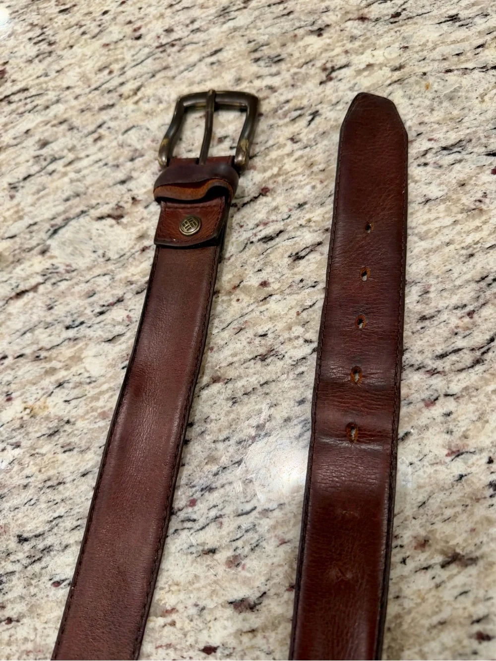 Vintage Columbia Belt Mens 42 Brown Genuine Leather Solid Brass Buckle 1.5”